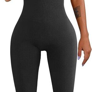 Women Workout Seamless Jumpsuit Yoga Ribbed Bodycon One Piece Tank Top Leggings